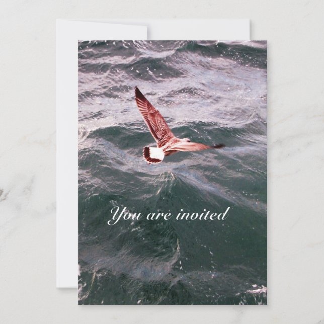 INVITATION MOUETTE VOLANT AU-DESSUS DES VAGUES PLAGE MARIAGE (Devant)