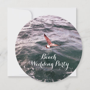 INVITATION MOUETTE VOLANT AU-DESSUS DES VAGUES PLAGE MARIAGE