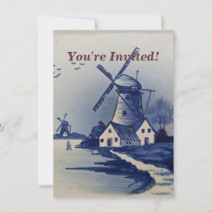 Invitation Moulin à vent bleu blanc de Delft vintage