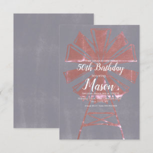 Invitation Moulin à vent de ferme rustique 50e anniversaire