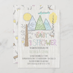 Invitation Mountain Adventure Baby shower aquarelle forêt