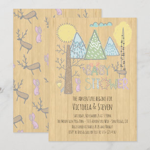 Invitation Mountain Adventure Baby shower aquarelle forêt