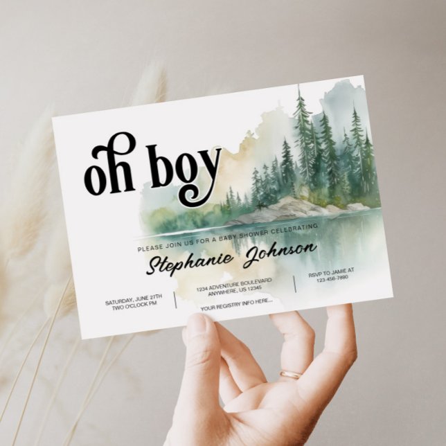 Invitation Mountain Adventure Forest Green Boy Baby shower (Créateur téléchargé)