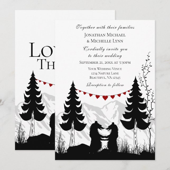 Invitation Mountain Bears Love and Thanks on Back Mariage (Devant / Derrière)