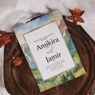 Invitation Mountain Dreamy Aquarelle Glitter Mariage B