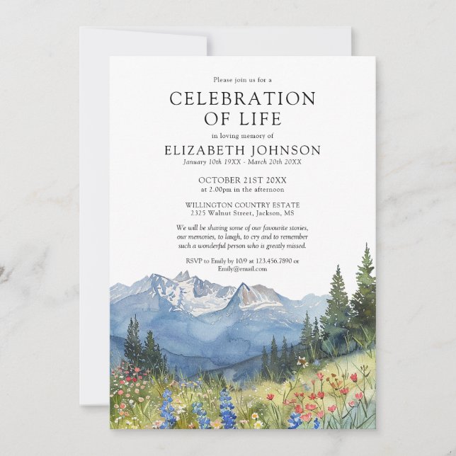 Invitation Mountain Floral Celebration Of Life Funeral (Devant)