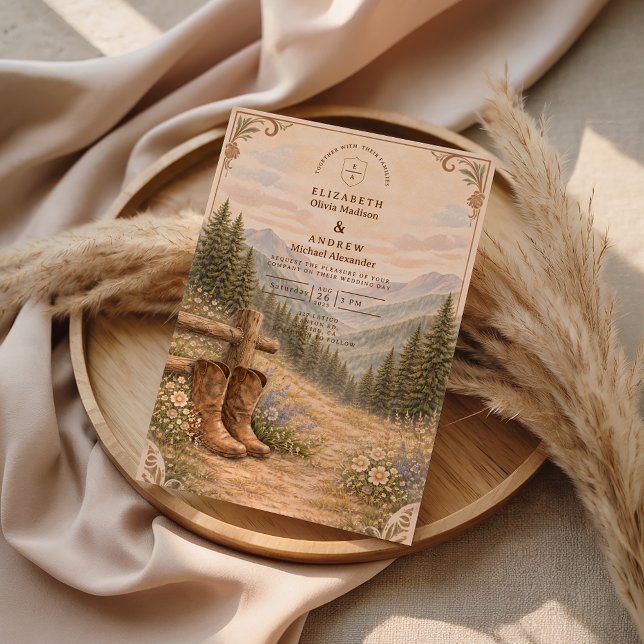 Invitation Mountain Forest Cowboy Boots Wedding (Créateur téléchargé)