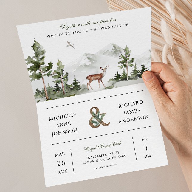Invitation Mountain Forest Deer QR Code Photo Wedding (Créateur téléchargé)