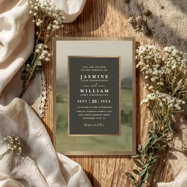 Invitation Mountain Forest Rustic Elegant QR Code Wedding (Créateur téléchargé)