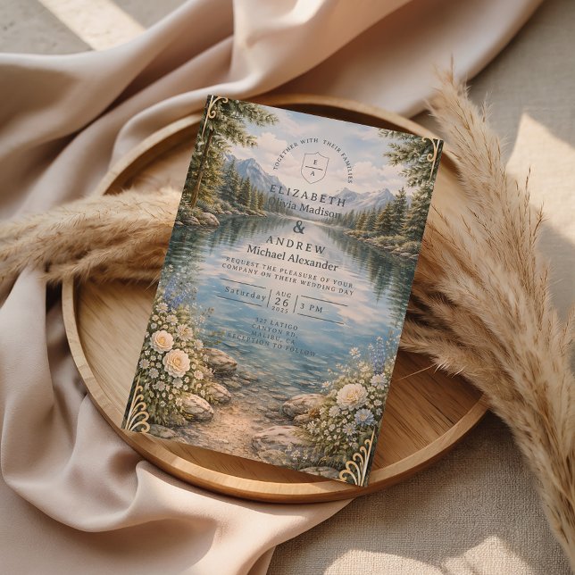 Invitation Mountain Lake Forest Wildflower Wedding (Créateur téléchargé)