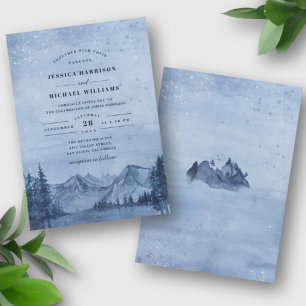 Invitation Mountain Lake Pine Trees Light Blue Winter Wedding