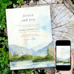 Invitation Mountain Lake Watercolor Destination Wedding<br><div class="desc">Faire-part de mariage Mountain Lake avec aquarelle pittoresque dans les tons bleu et vert poussiéreux. Le paysage au bord du lac comprend des montagnes, de la verdure et des pins, le lac et un ciel clair. Tout le texte est entièrement modifiable. Si vous souhaitez faire correspondre des produits, veuillez consulter...</div>