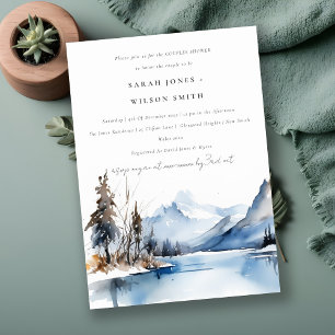 Invitation Mountain Lake Winter Paysage de neige Couples Douc