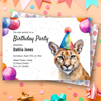Invitation Mountain Lion Cougar Puma Animal fête d'anniversai