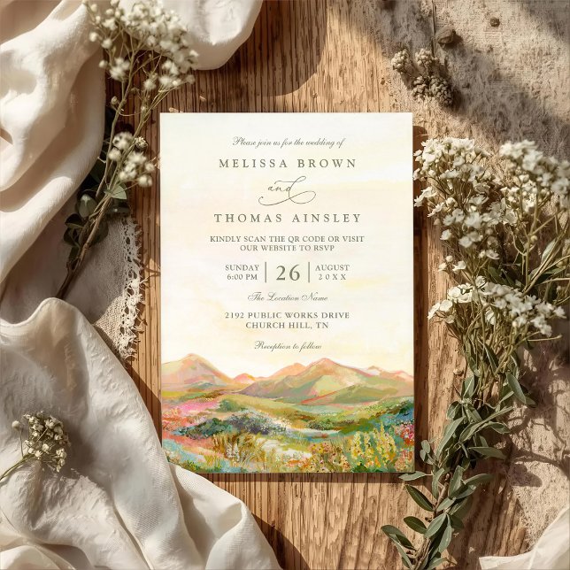 Invitation Mountain Rustic Country Elegant QR Code Wedding (Créateur téléchargé)