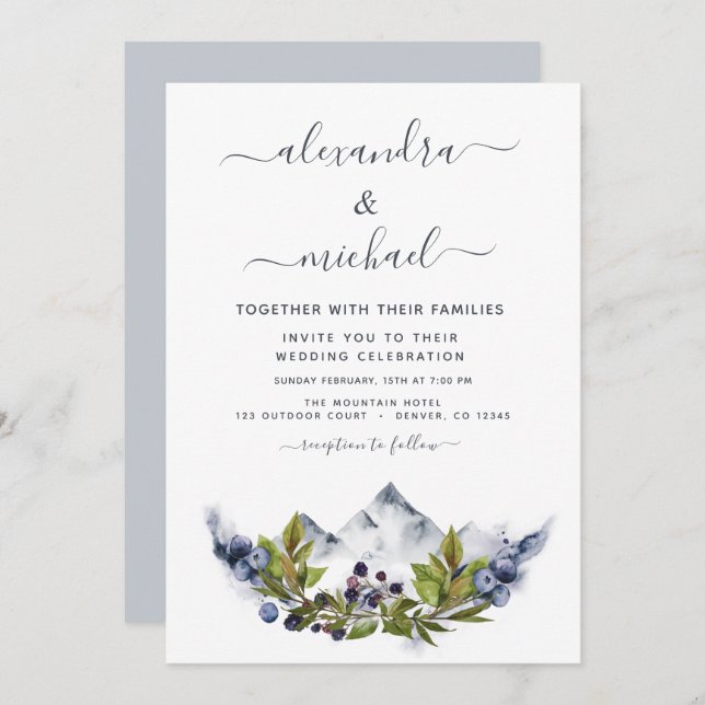 Invitation Mountain Rustic Watercolor Mariage (Devant / Derrière)