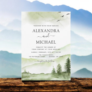Invitation Mountain Rustic Watercolor Mariage