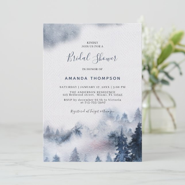 Invitation Mountain Smoky Purple Envoi de douche nuptiale (Debout devant)