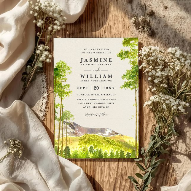 Invitation Mountain Trees Forest Rustic QR Code Wedding (Créateur téléchargé)