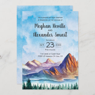 Invitation Mountain Wedding Invite water, pines, big sky
