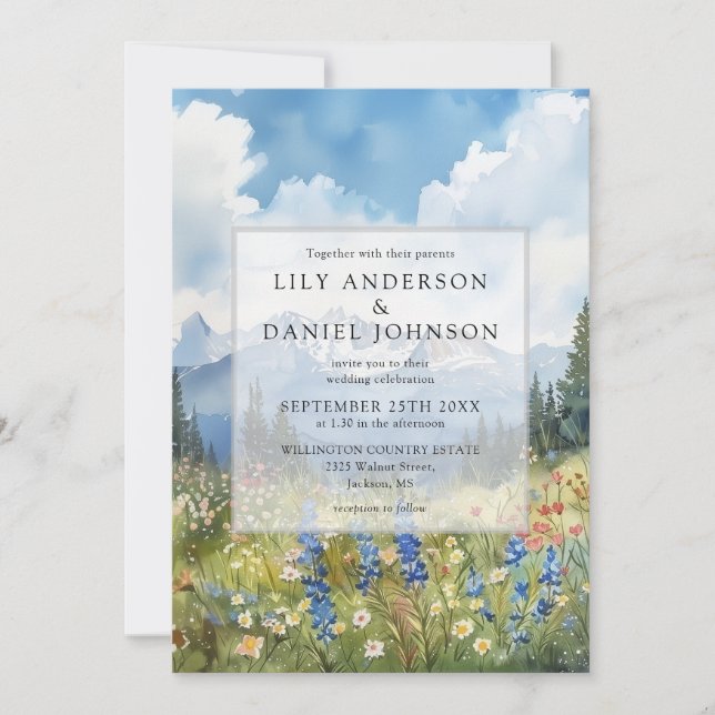 Invitation Mountain Wildflower Floral All In One Wedding (Devant)