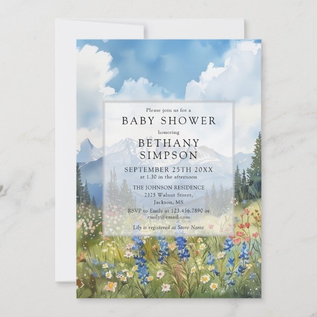Invitation Mountain Wildflower QR Code All In One Baby Shower (Devant)