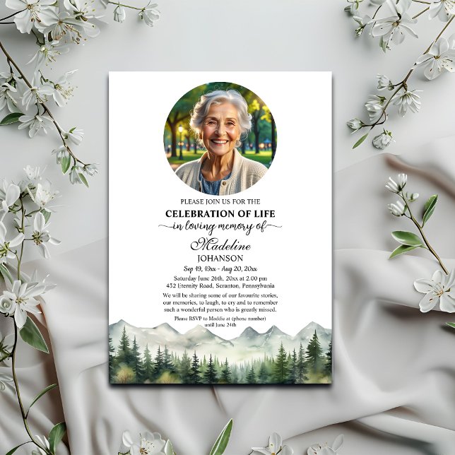 Invitation Mountains and Trees Celebration Of Life Funeral (Créateur téléchargé)