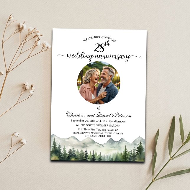 Invitation Mountains Pines 28th Wedding Anniversary Photo (Créateur téléchargé)