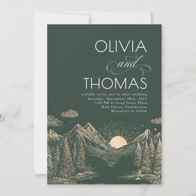 Invitation Mountains Sunset Nature Wedding Elegant (Devant)