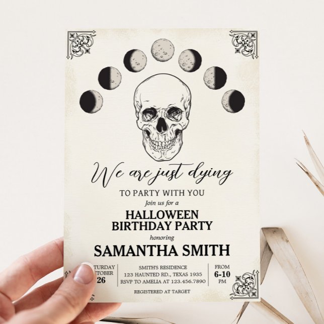 Invitation Mourir à la fête crâne Halloween fête d'anniversai (Dying to Party Skull Gothic Halloween Birthday Party Invitation)