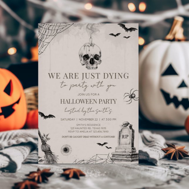 Invitation Mourir à la fête d'Halloween adulte (We are just Dying to Party Halloween Party Invitation)