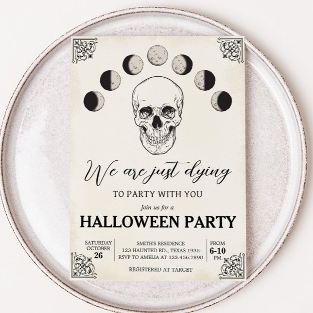 Invitation Mourir à la fête du crâne Halloween (Dying to Party Gothic Skull Halloween Party Invitation)