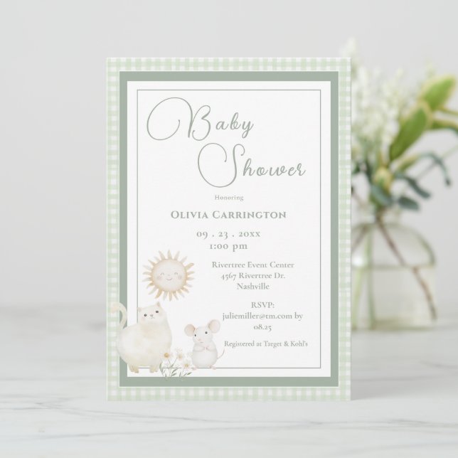 Invitation Mouse Gingham Vintage Baby Shower (Debout devant)