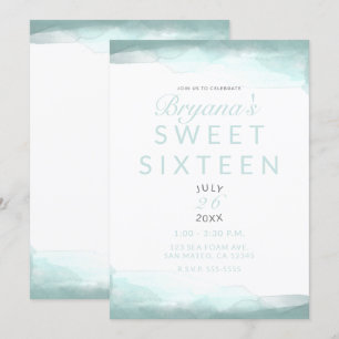 Invitation Mousse de mer Vert Aquarelle Moderne Chic Sweet 16