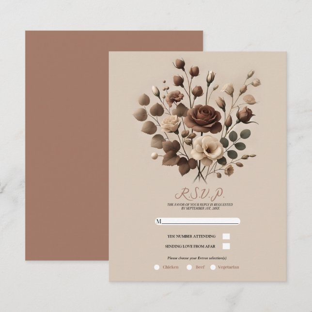 Invitation Mousse Marron Beige Floral Mariage RSVP (Devant / Derrière)