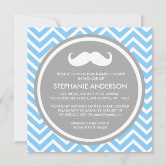 Invitation Moustache chevron gris citron et citron