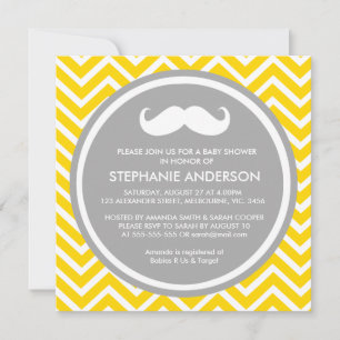Invitation Moustache chevron gris citron et citron