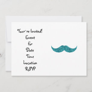 Invitation Moustache de parties scintillant turquoise