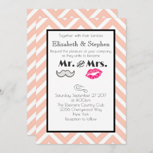 Invitation Moustache et lèvres M. et Mme Peach Mariage