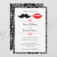 Moustache et lèvres rouge, noir et blanc Mariage d