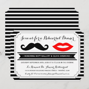 Invitation Moustache & Lèvres rouges Répétition Dîner Stripes