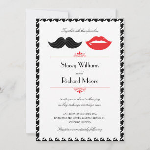 Invitation Moustache rouge, noir et blanc & lèvres Houndstoot