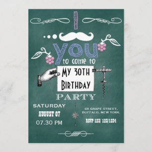 Invitation Moustache vintage Chalkboard Adulte fête d'anniver