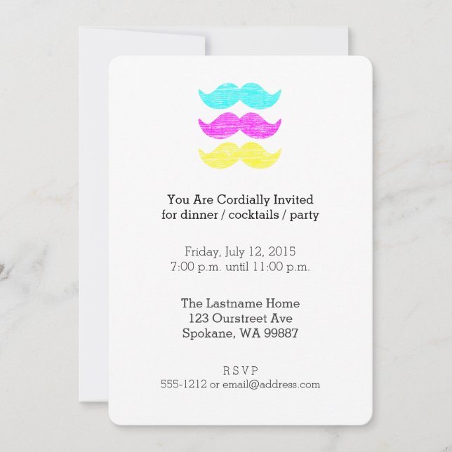 Invitation Moustaches CMY (style typographie à la presse) (Devant)