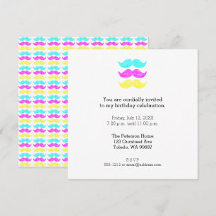 Invitation Moustaches Magenta Cyan jaune (style presse-lettre