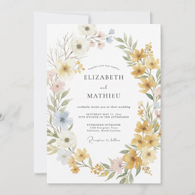 Invitation Moutarde Botanique Bohème Mariage (Devant)