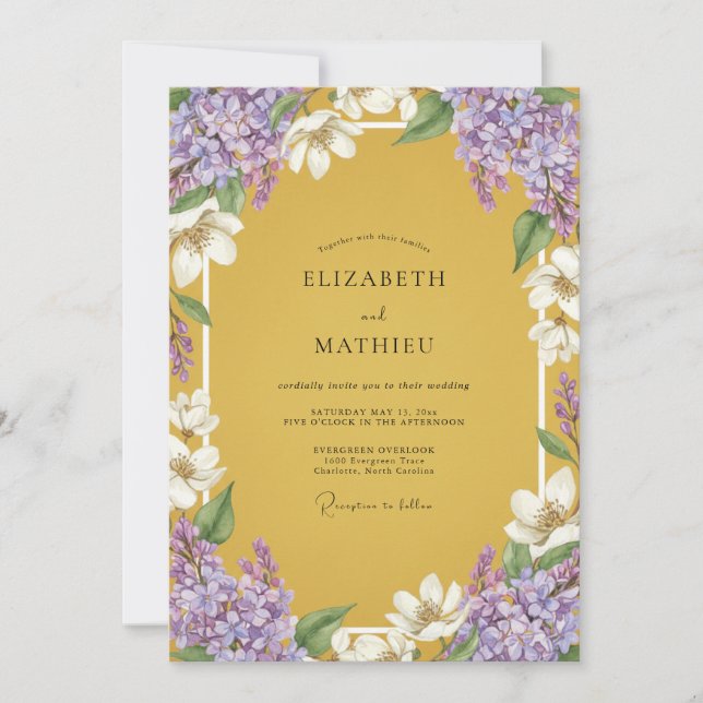 Invitation Moutarde Lilas Pourpre Eucalyptus Mariage En Sourd (Devant)