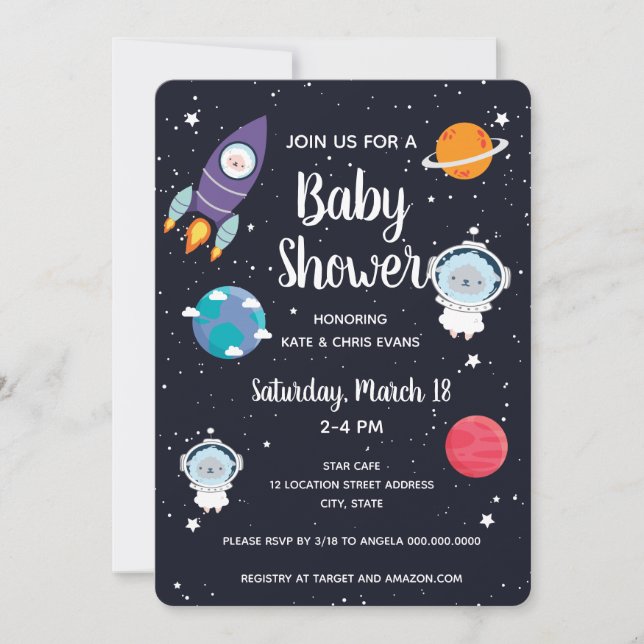 Invitation Moutons dans le Baby shower spatial Galaxy (Devant)