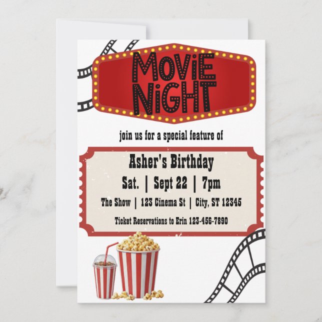 Invitation Movie Night Special Feature Birthday (Devant)