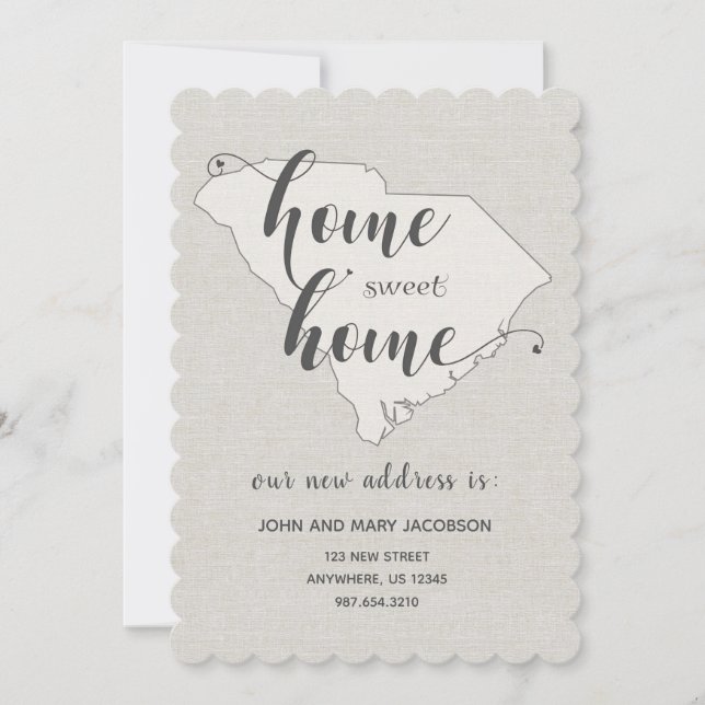 Invitation Moving to S Carolina New Address Home Sweet Home (Devant)